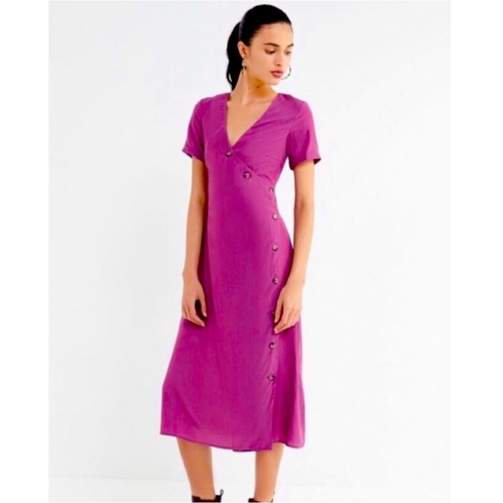 NWT Urban Outfitters Purple/Magenta Midi Button Wrap Dress size Small